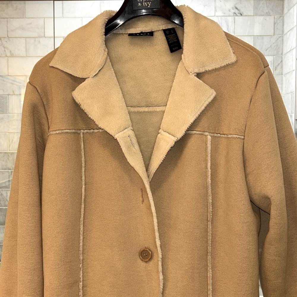 Crazy Horse Shearling Camel Colored XL Coat; Soft Fur Lining & Fur Cuffs;So Cute - Picture 2 of 12